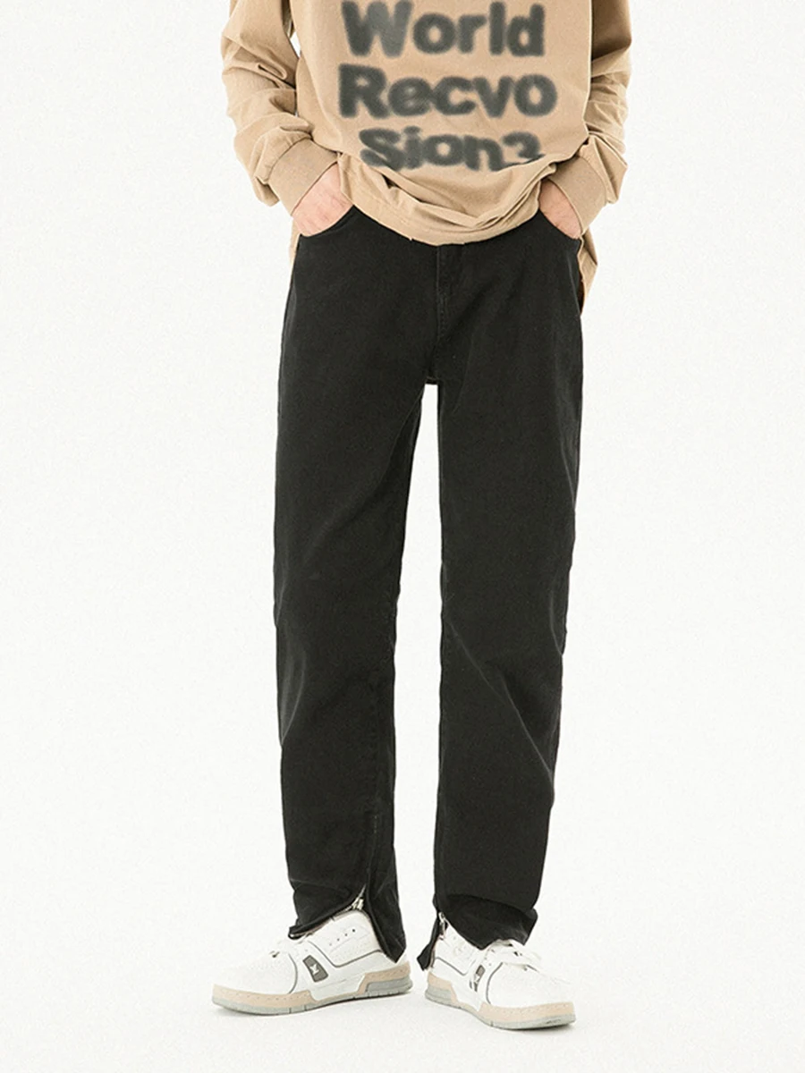 European and American Fashion Men Trousers Zipper High Street Jeans Men's Ins American Straight Trousers Streetwear Ins Hot Sale