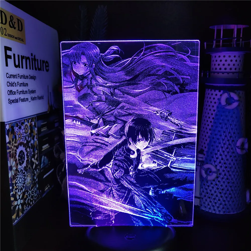 Sword Art Online 3D Night Lights LED Kirigaya Kazuto Yuuki Asuna Anime Manga Lampara Table Desk RGB Visual Lighting Xmas Gift - купить по