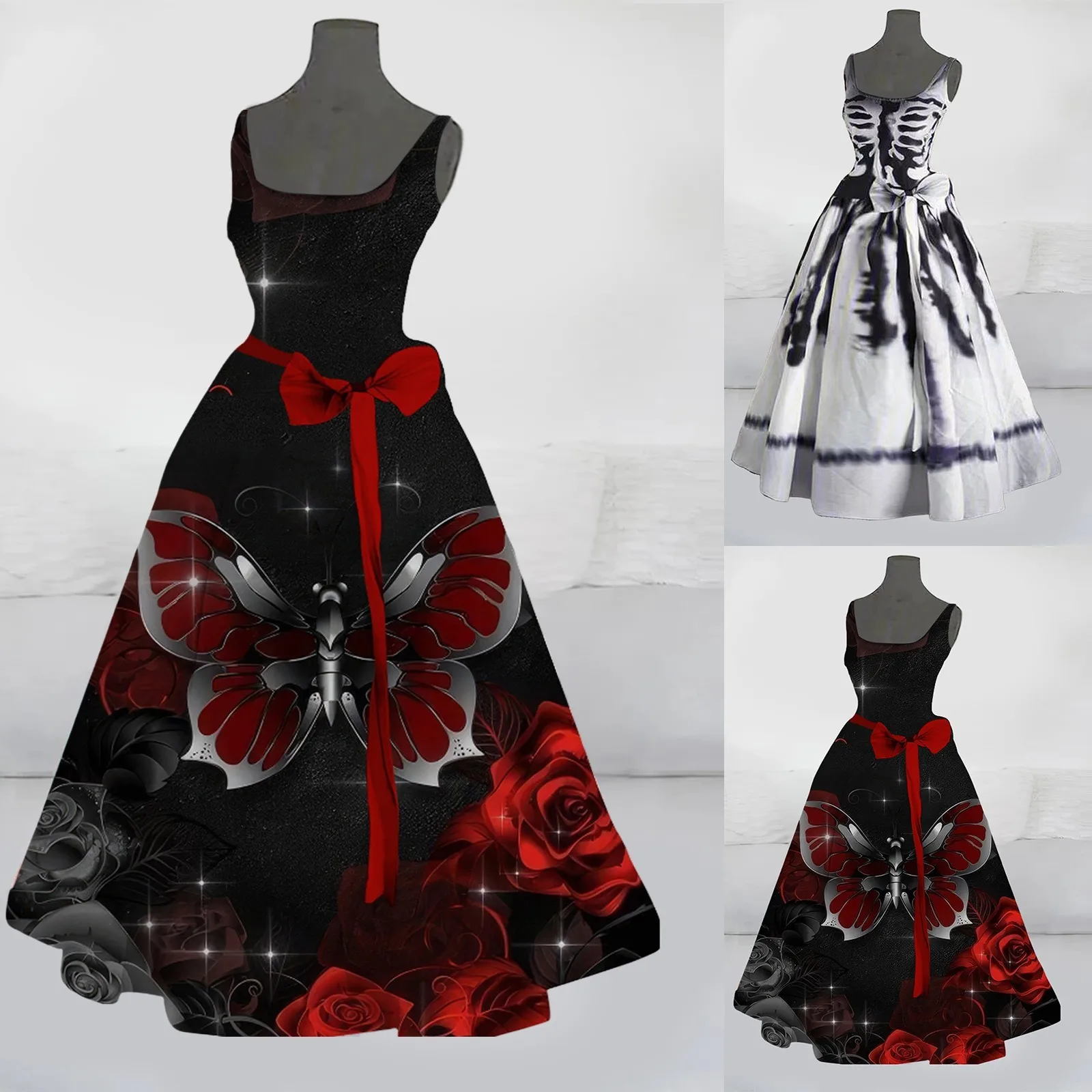 Костюмы на Хэллоуин для женщин расклешенное платье с кровавым принтом туника без