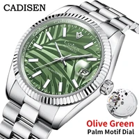 2022 cadisen new mens mechanical watch olive green palm motif dial top brand luxury automatic watch 100m waterproof gift watch