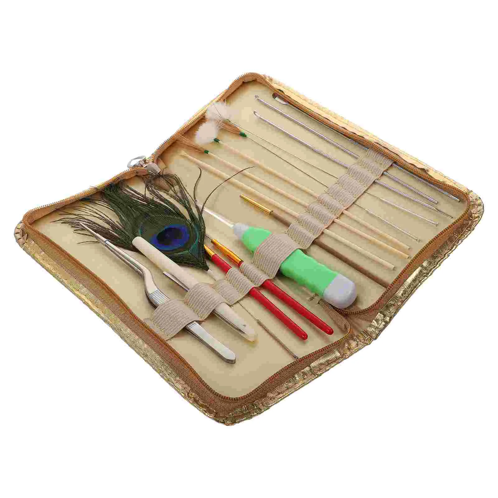 

1 Set 15pcs Earwax Cleaning Tools Feathers Cleaning Sticks Ear Spoons(Golden)