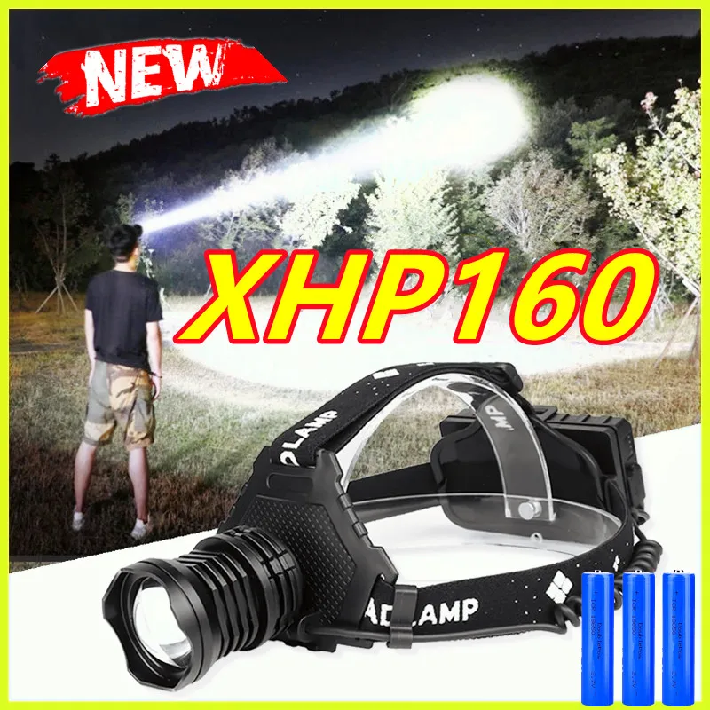 

Most Powerful XHP160 Led Headlamp 8000LM Head Lamp USB Rechargeable Headlight Waterproof Zoom Fishing Light Use 18650 Battery