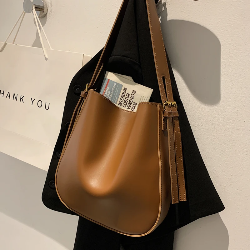 

Vintage Style Shoulder Bucket Bags For Women 2-in-1 Pure Color Cross Body Saddle Bag Simple Fashion Travel Shopping Causal Totes
