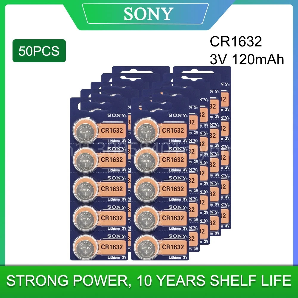 

50PCS Sony CR1632 CR 1632 ECR1632 DL1632 KCR1632 LM1632 Button Cell Battery for Car Key Remote Watch Scale 3V Lithium Battery