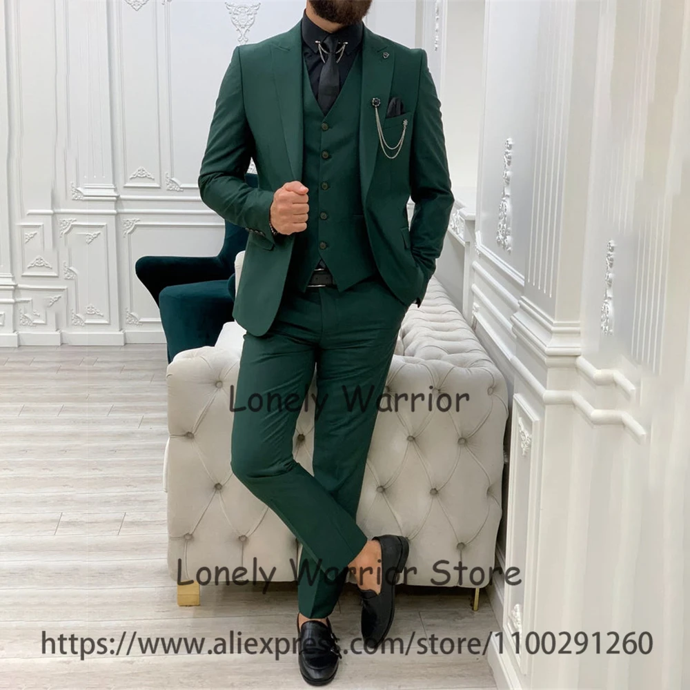Fashion Green Mens Suit Wedding Groom Tuxedo Formal Business Blazer Slim Fit Banquet 3 Piece Set Costume Homme Jacket Vest Pants images - 2