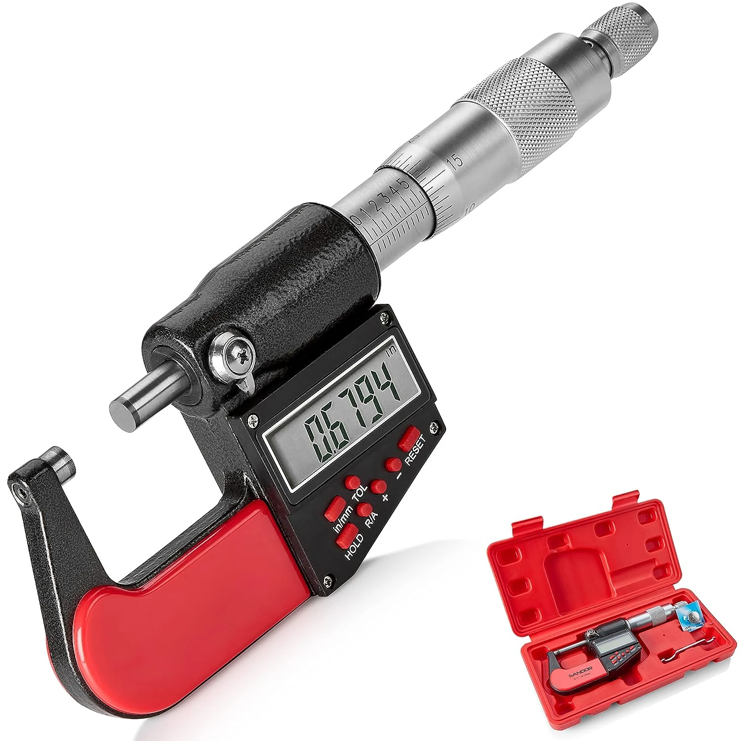 

Digital Outside Micrometer with Carbide Tip 0-1"/0-25mm Measuring Range - 0.00005" / 0.001mm Accuracy with Ratchet Stop