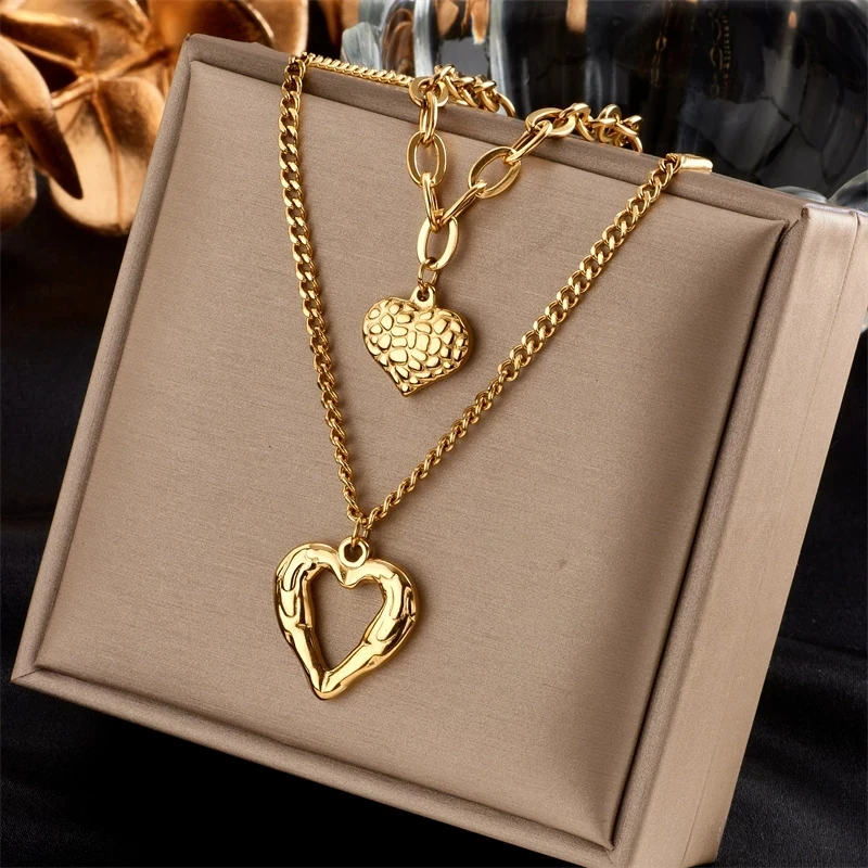 

316L Stainless Steel Small Uneven Folds 2 Love Necklace High-end Sense Party Accessories Non-fading High-quality Gifts