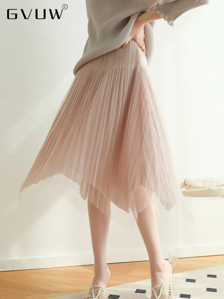 

Новая модная газовая юбка GVUW для женщин, Повседневная однотонная Асимметричная летняя плиссированная Женская одежда с эластичным поясом, 17G1418, 2023