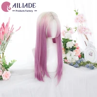 ailiade synthetic long straight wigs for women machine made heat resistant middle part hair gradient cosplay party lolita wigs