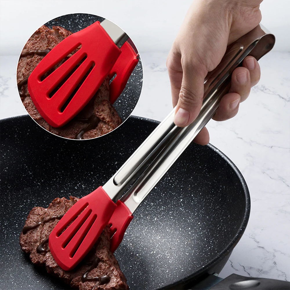 

Stainless Steel Barbecue Tongs with Silicone Head Multipurpose Food Clamp Barbecue Steak Clamp Durable Cooking Gadgets