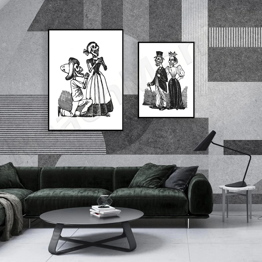 Печать скелета • предложение и брак принты или постеры черно-белые мексиканские