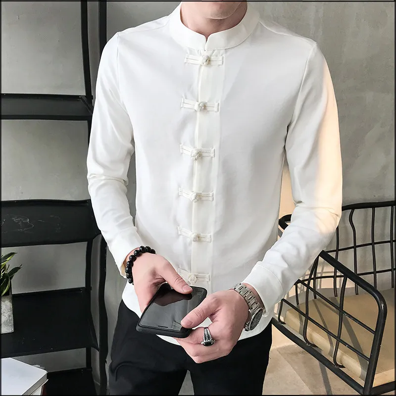 

2022 Spring Men Shirt Chinese Style Clothing Slim Fit Long Sleeves linen Shirt Camisa Social Office Wear Mandarin Collar Shirt