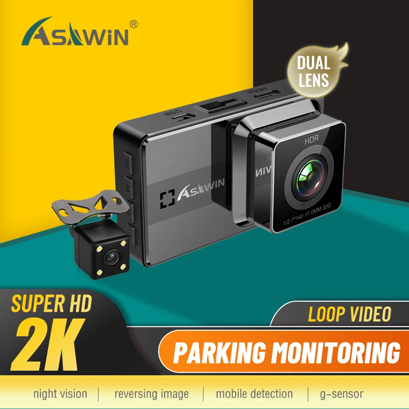 Asawin A12S Dual lens Dashcam Front And Back For Car Camera 24H Park Mode WDR HDR 3 inch IPS Night Vision