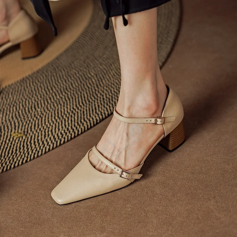 

Туфли женские на квадратном каблуке 5,5 см, Простые сандалии с двумя ремешками, элегантная Винтажная обувь во французском стиле, лето