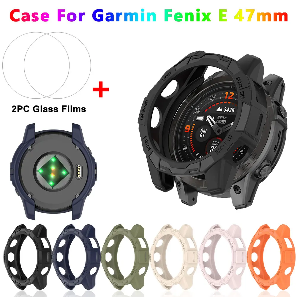 Защитный чехол из ТПУ + стеклянная пленка для умных часов Garmin Fenix E 47 мм мягкий