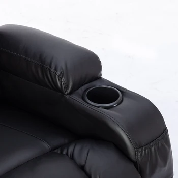 Black PU Recliner Single Sofa With Eight-Point Massage Function and Heating, Ring Pull, Cup Holder, Adjustable Multi-Mode. 5