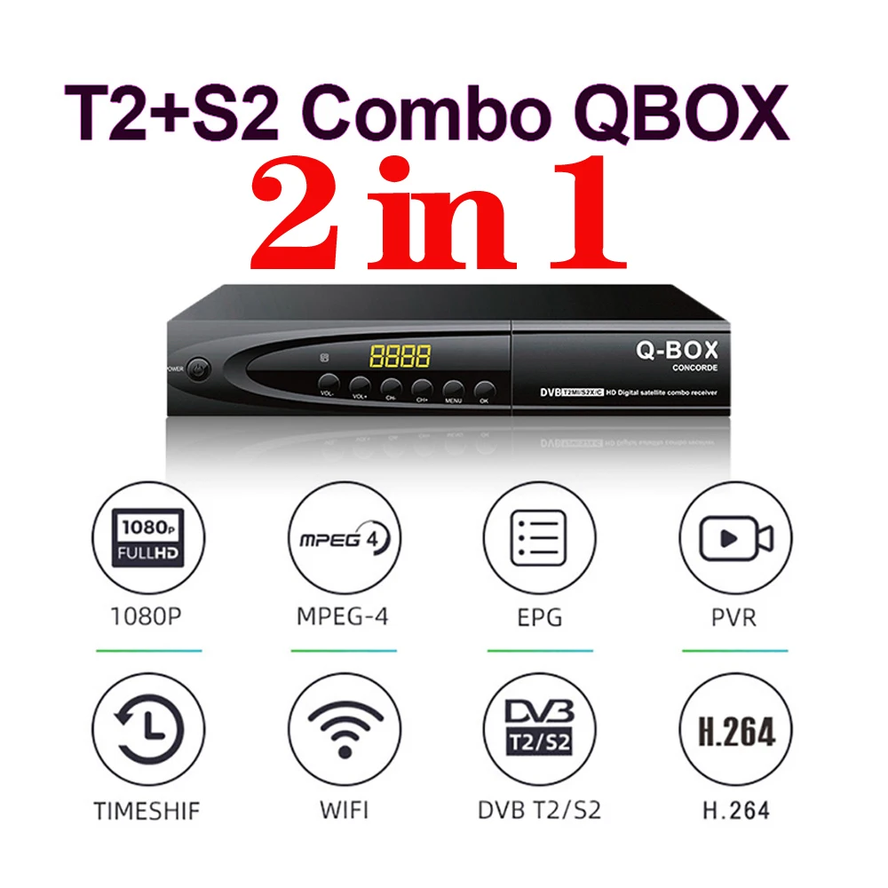 

Combo 2 in 1 DVB T2 S2 Digital Tuner QBOX Satellite TV Receiver H264 TV Decoder 1080P Full HD PVR EPG T2 DVB S2 Set Top Box
