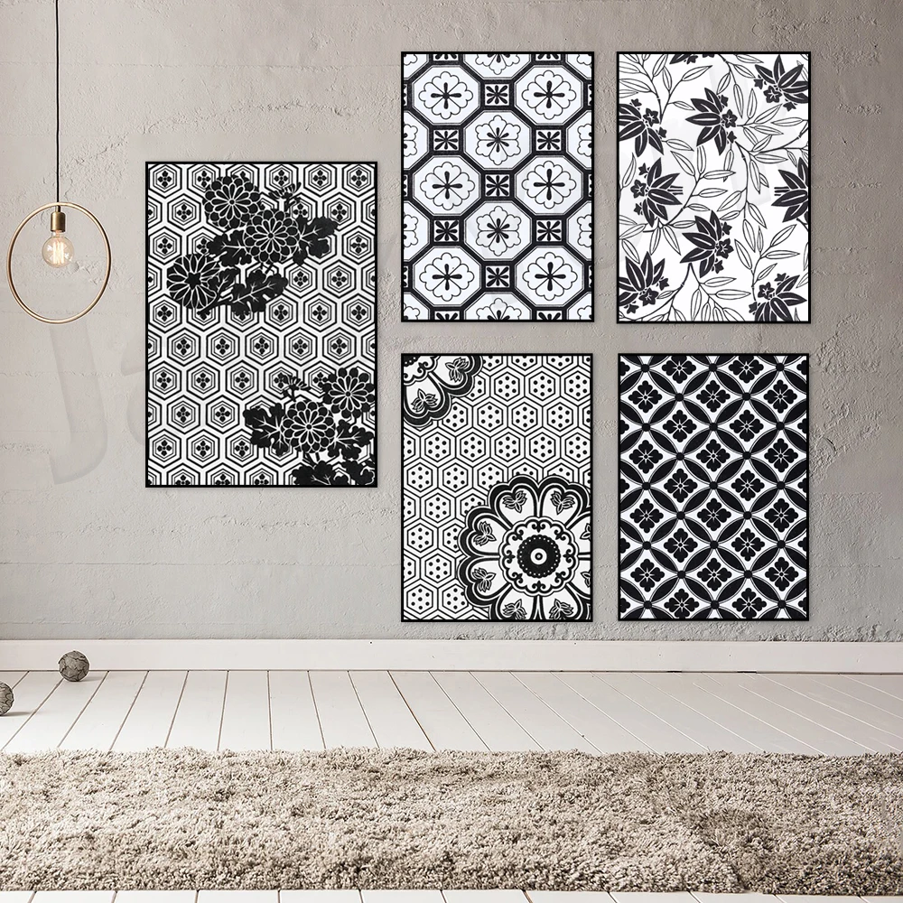 

Gallery Black and White Japanese Prints | Asian Floral Art | Vintage Asian Design | Black and White Office Decor
