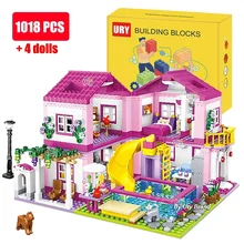 Friends City House 여름 휴가 빌라 성 빌딩 블록 세트, 수영장 피규어 DIY 장난감, 여아 크리스마스 선물