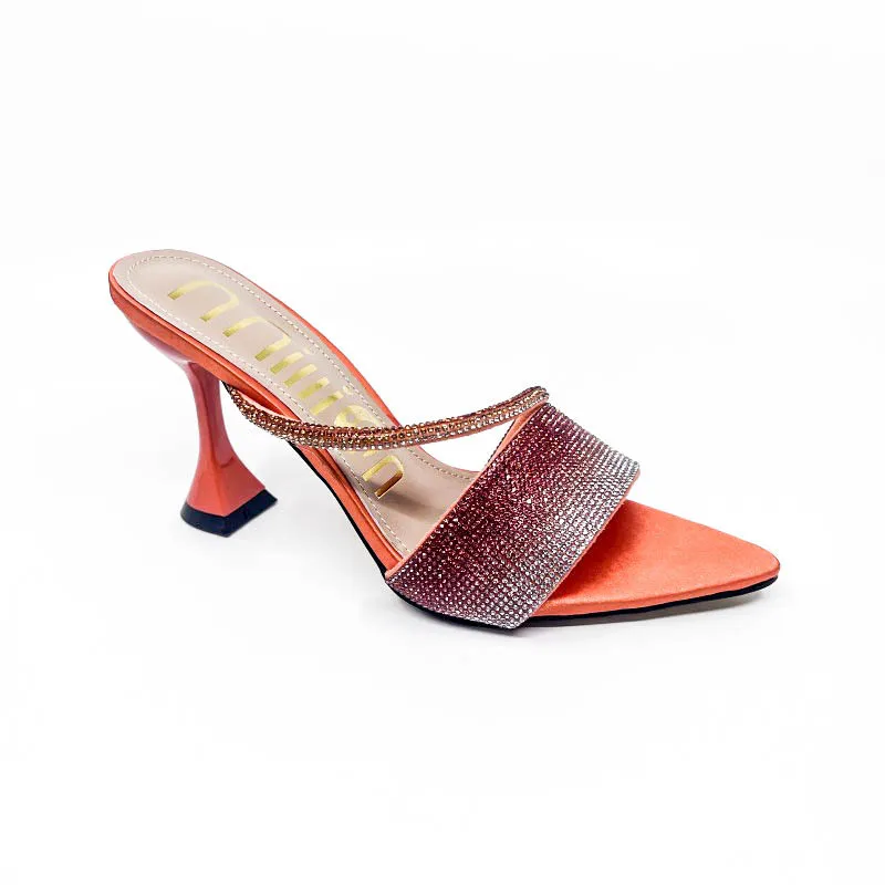 Xibeilove 2023 Fashion Women's Slippers Summer Sexy Pointed Rhinestone Colorful High Heel Slippers Luxury Banquet Wedding Shoes