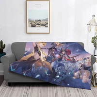 upetstory genshin impact flannel throw blanket anime fantasy blanket for sofa bedroom lightweight bed rug