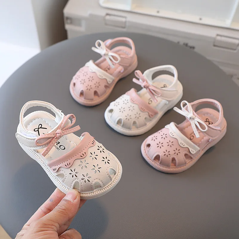 Size 16-25 Infant Girls Sandals Summer Baby Shoes Can Make Sounds Cute Bow Princesses Toddler Kid Children Soft First Walkers