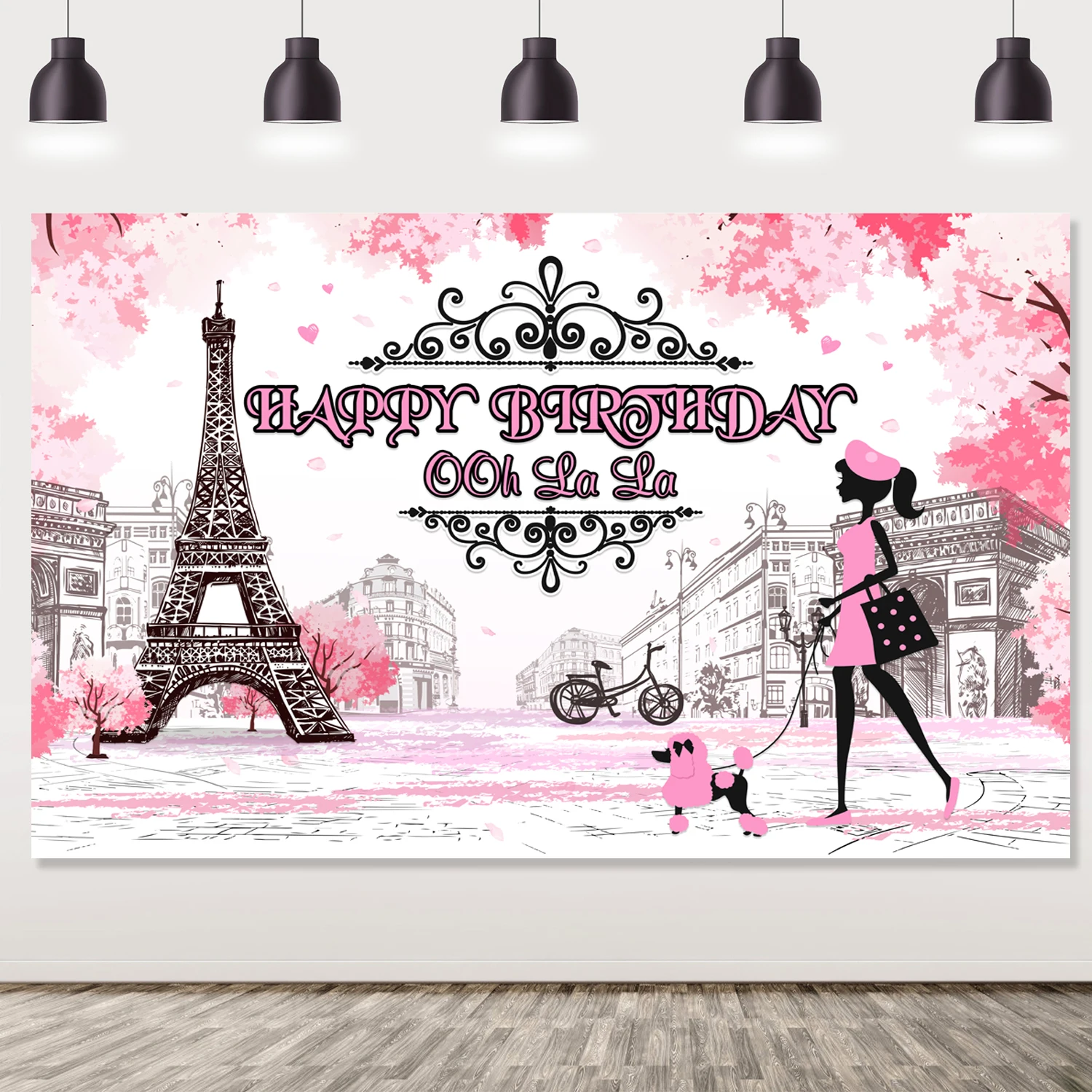 

Pink Paris Birthday Backdrop for Girls Ooh La La Floral French Parisian Tea Party Background Eiffel Tower Table Cake Party Decor