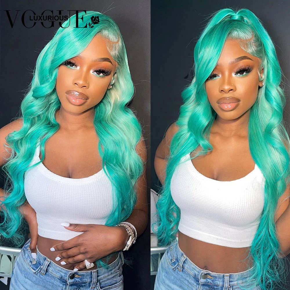 Парик тела Волнистый мятно-зеленый прямой с застежкой 5 Х5 без клея бразильский