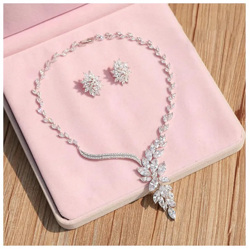 CC блестящее ожерелье серьги-гвоздики комплект свадебных аксессуаров женское