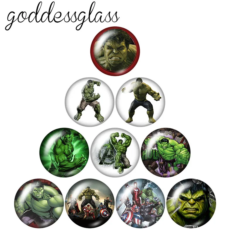 

Disney Hulk Batman Spiderman Avengers 10pcs 12mm/18mm/20mm/25mm Round photo glass cabochon flat back Necklace Making findings