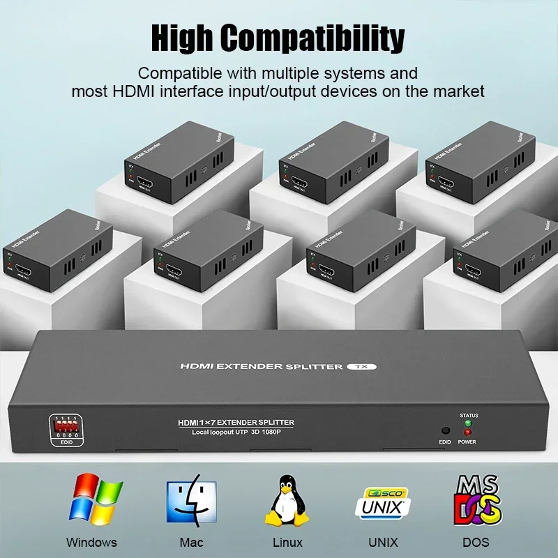 Фото Удлинитель HDMI Rj45 1080P с кабелем Ethernet Cat6, комплект приемника видеопередатчика 60 м, 1X1, 1X2, 1X4, 1X7, разветвитель №2