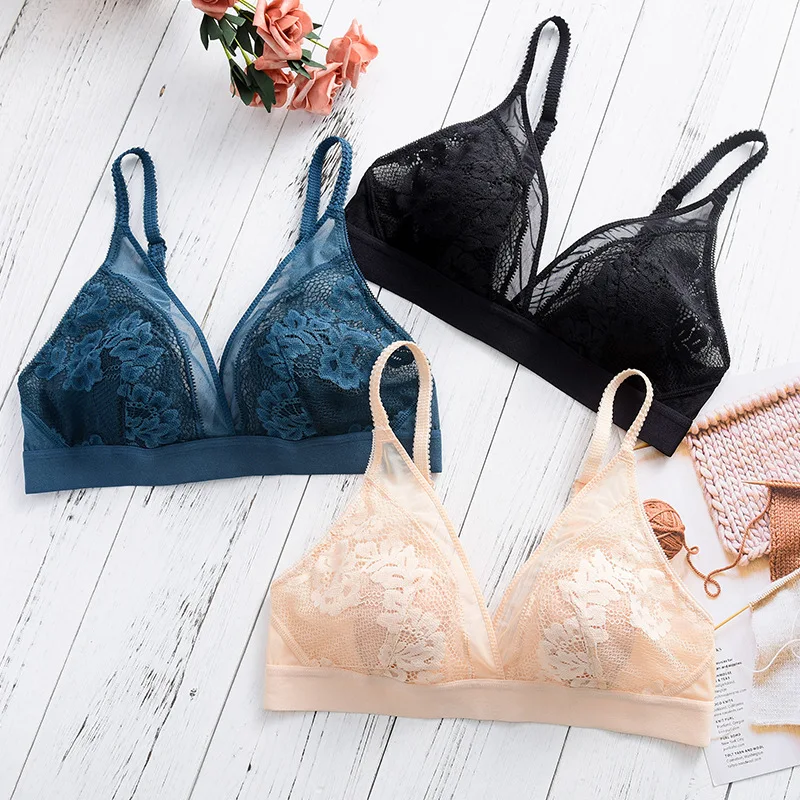 

Sexy Lace Bras For Women Push Up Bra Woman Bralette Deep V Wire Free Underwear Female Lingerie Seamless Triangle Cup Brassiere