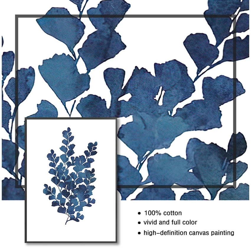 Blue Eucalyptus Foliage Painting Home Wall Decor Ink Fern Prints Watercolor Indigo Leaf Botanical Art Canvas s