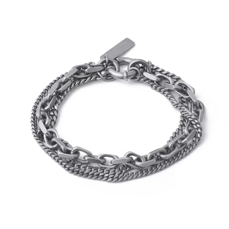 

Foydjew Vintage Thai Silver Matte Men's Bracelets Fashion RO Style Double Layer Splicing Riding Whip Bracelet Chain For Men