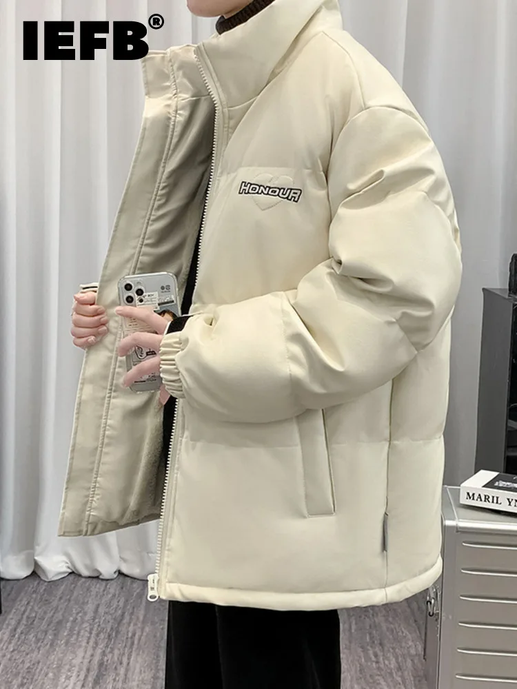 

IEFB Winter New Cotton Parkas Men Coat Plush Thickening 2022 Solid Color Simple Padded Coats Warm Korean Fashion Male Tops