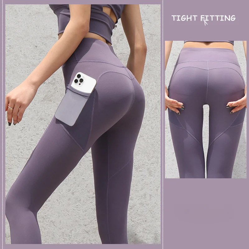 2023 Women's New Peach Hip Lifting Fitness Thin Quick-Drying Stretch Sports Tights Mesh Side Pockets Running Underpin Yoga Pants