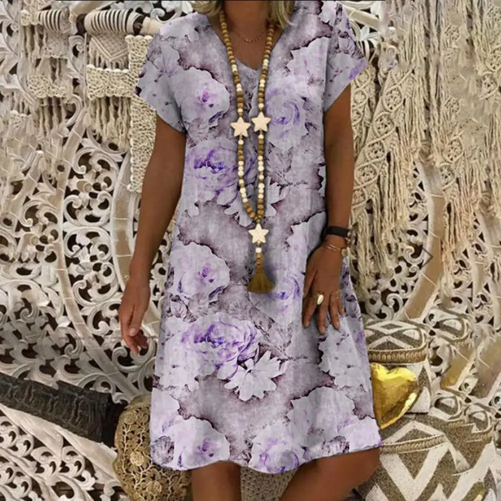 

Attractive Beach Dress Loose Elegant Women Dress Vintage Fashion Print Dress