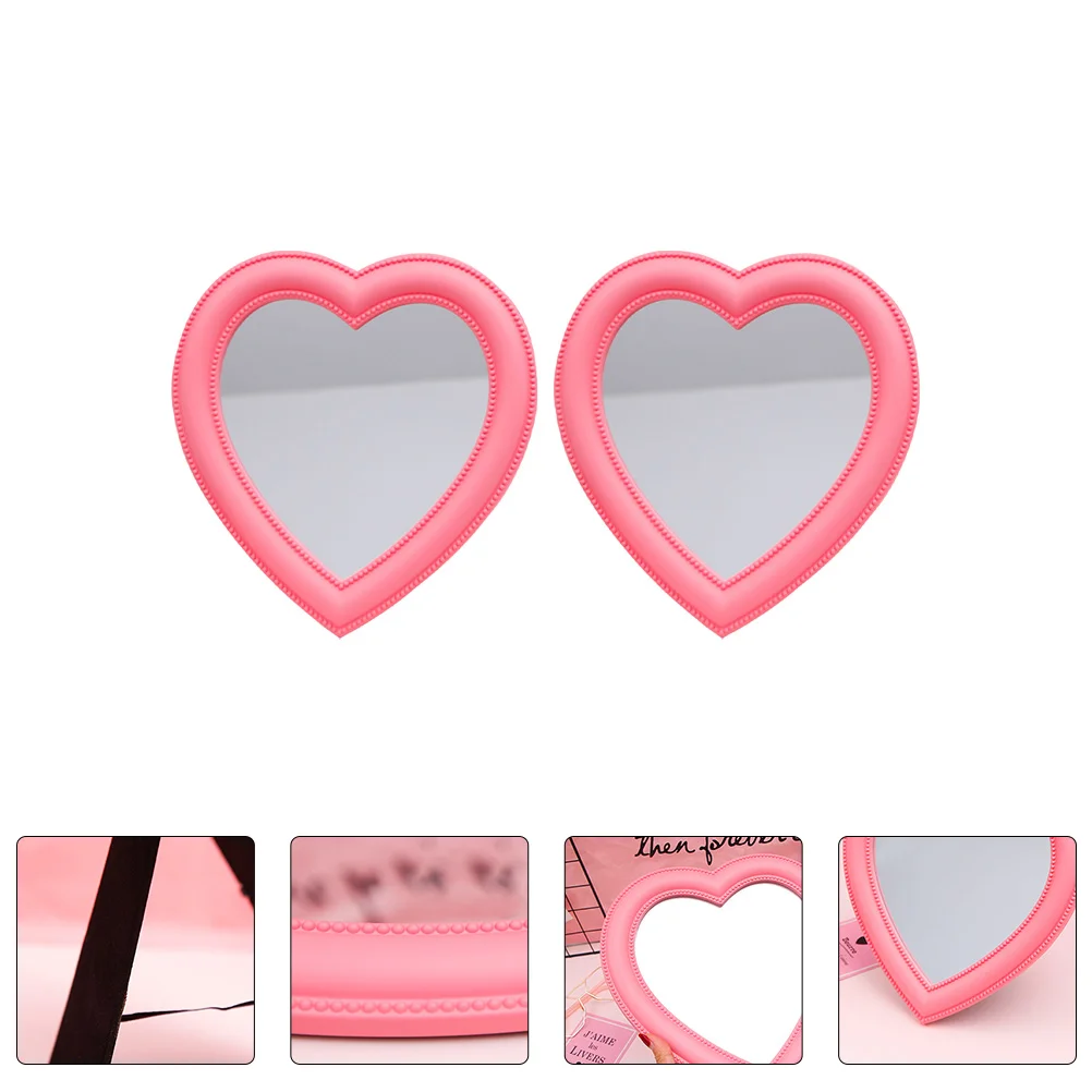 

2pcs Standing Heart Shaped Vanity Mirror Cosmetic Mirror for Home Female Dormitory
