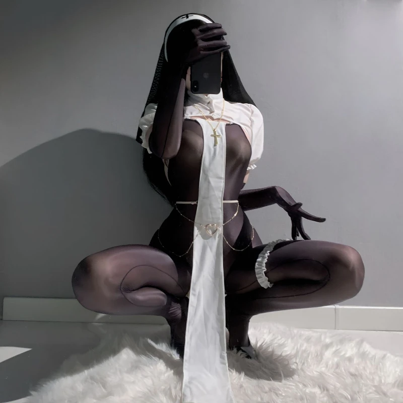 Сексуальная униформа монахини костюмы для взрослых женское нижнее белье порно