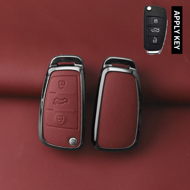 

Металлический кожаный чехол для автомобильного ключа для Audi A1 A3 8P 8L A4 A5 B6 B7 A6 A7 C5 C6 4F Q3 Q5 Q7 Q8 TT S3 S4 S6 RS