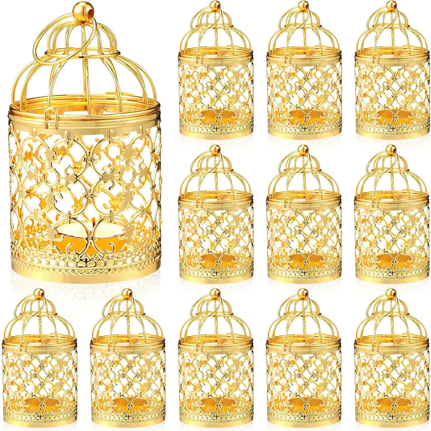 

12 Pack Small Metal Tealight Hanging Birdcage Lantern Vintage Decorative Centerpieces Table Top Candle Holder Candle Lantern