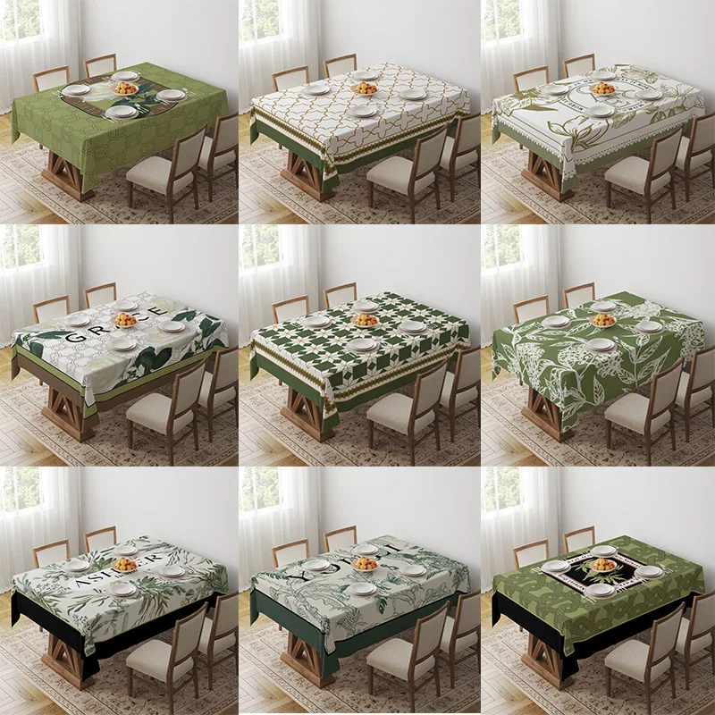 

American Retro Green Tablecloth Geometric Dining Table Coffee Table Desk Decoration Tablecloth Outdoor Picnic Napkin Mantel Mesa