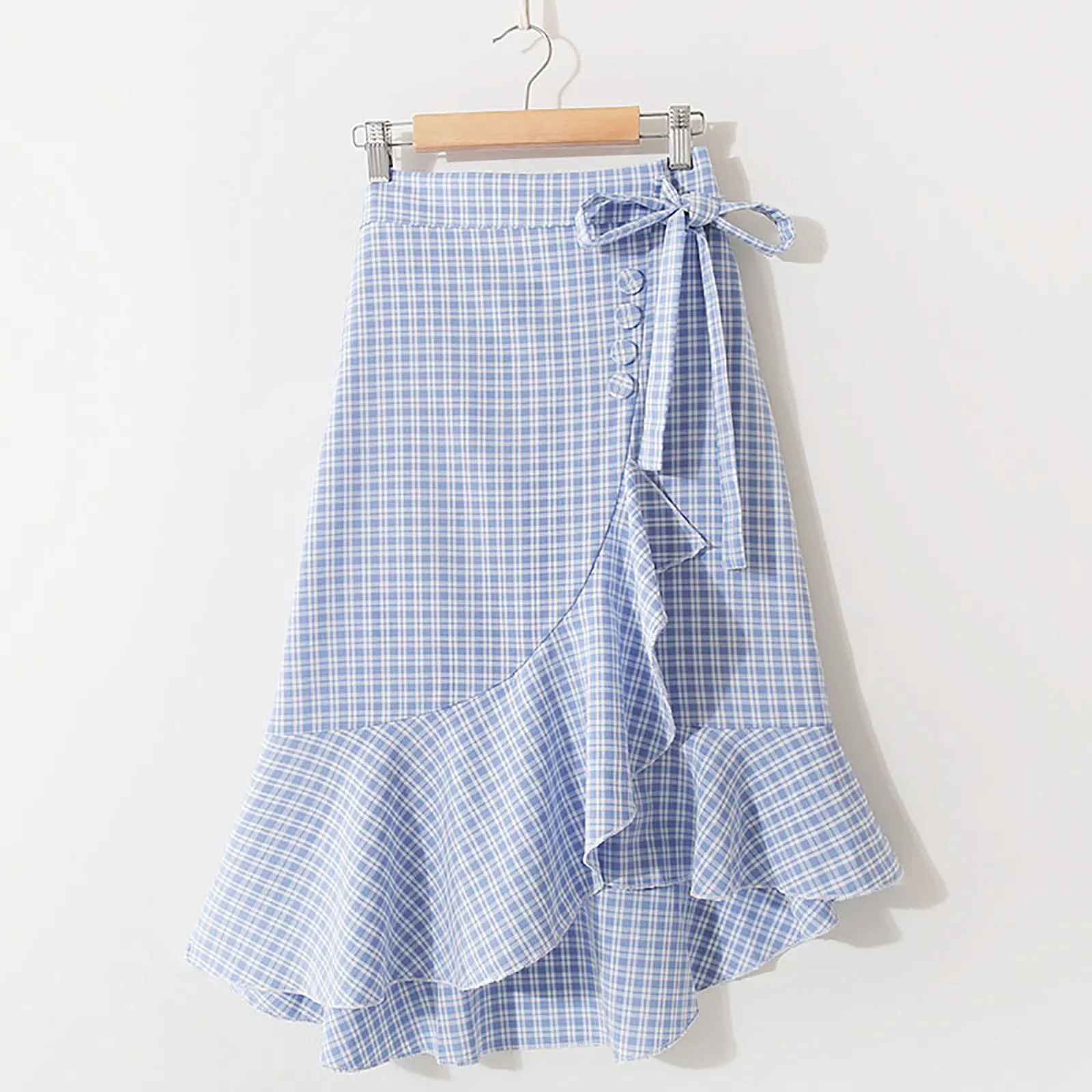 

Long Skirts for Women Women's Fashion Elastic High Waist Plaid Mid-length Asymmetric Ruffles Skirt Toddler Sequin Skirt