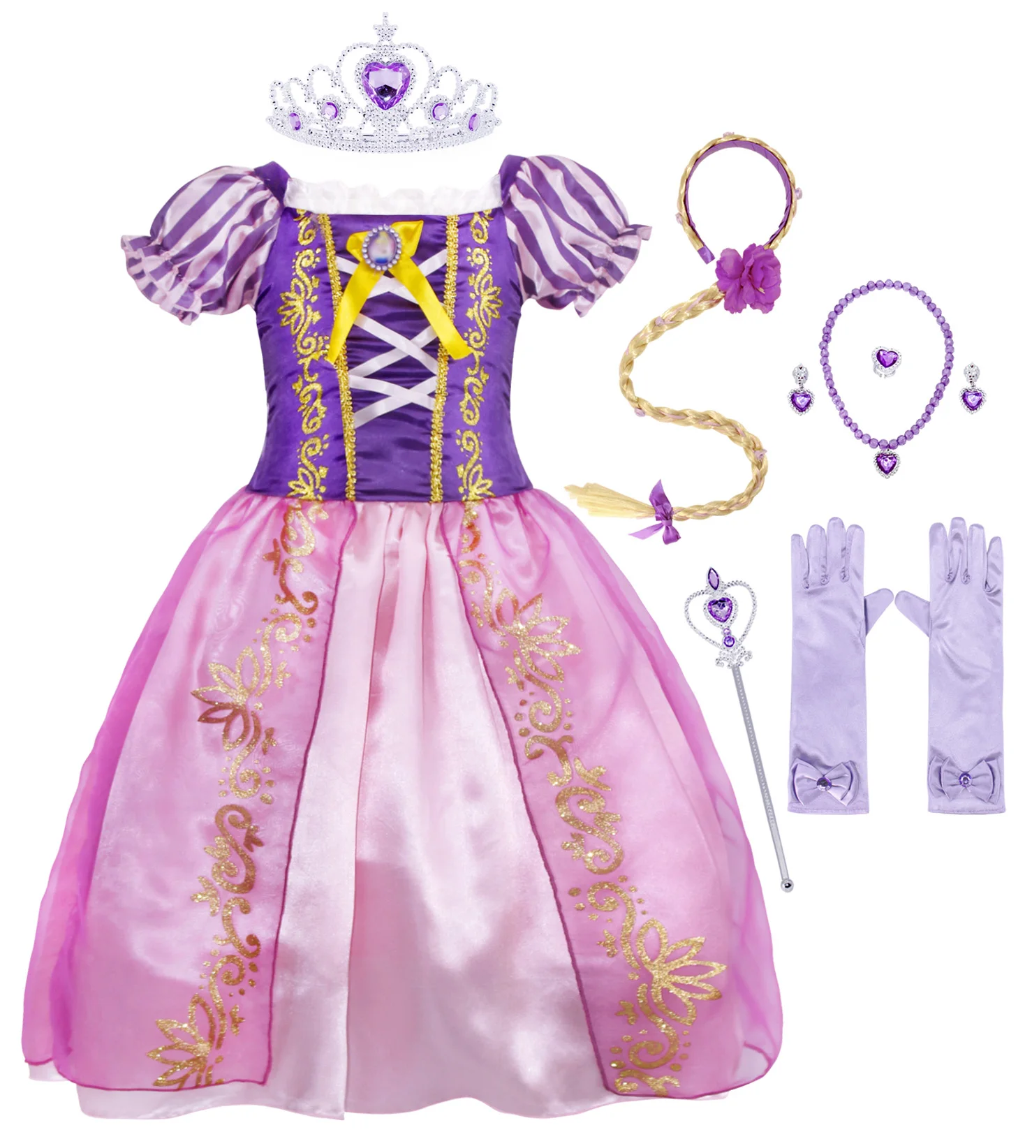 

Jurebecia Rapunzel Dress Up Girls Princess Costume Birthday Cosplay Fancy Dress Halloween Clothing Outfit Purple