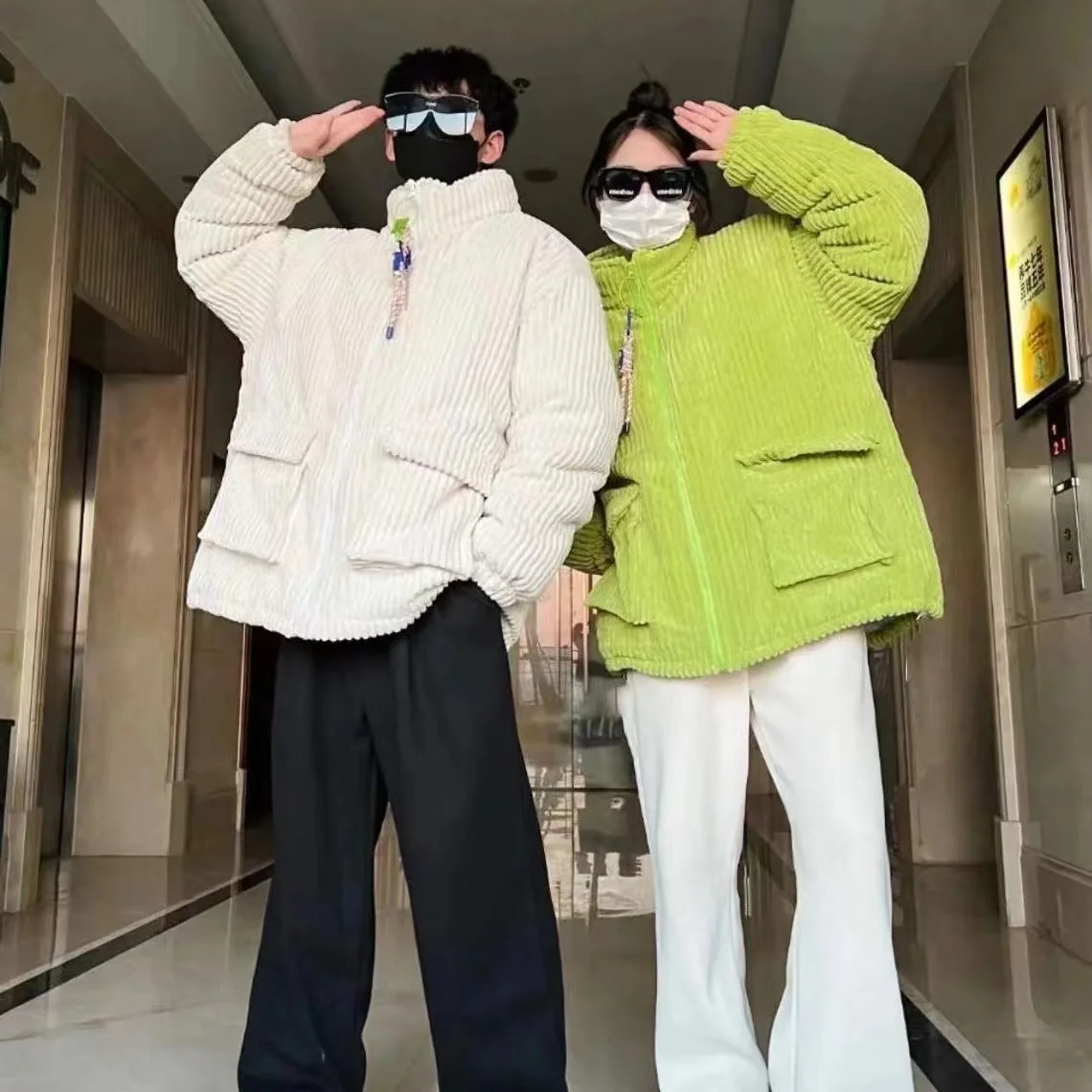 2022 Women Winter Jacket Corduroy Oversize Zip Up Coat Girl Harajuku Parkas Korean Fashion Men Streetwear Outwear