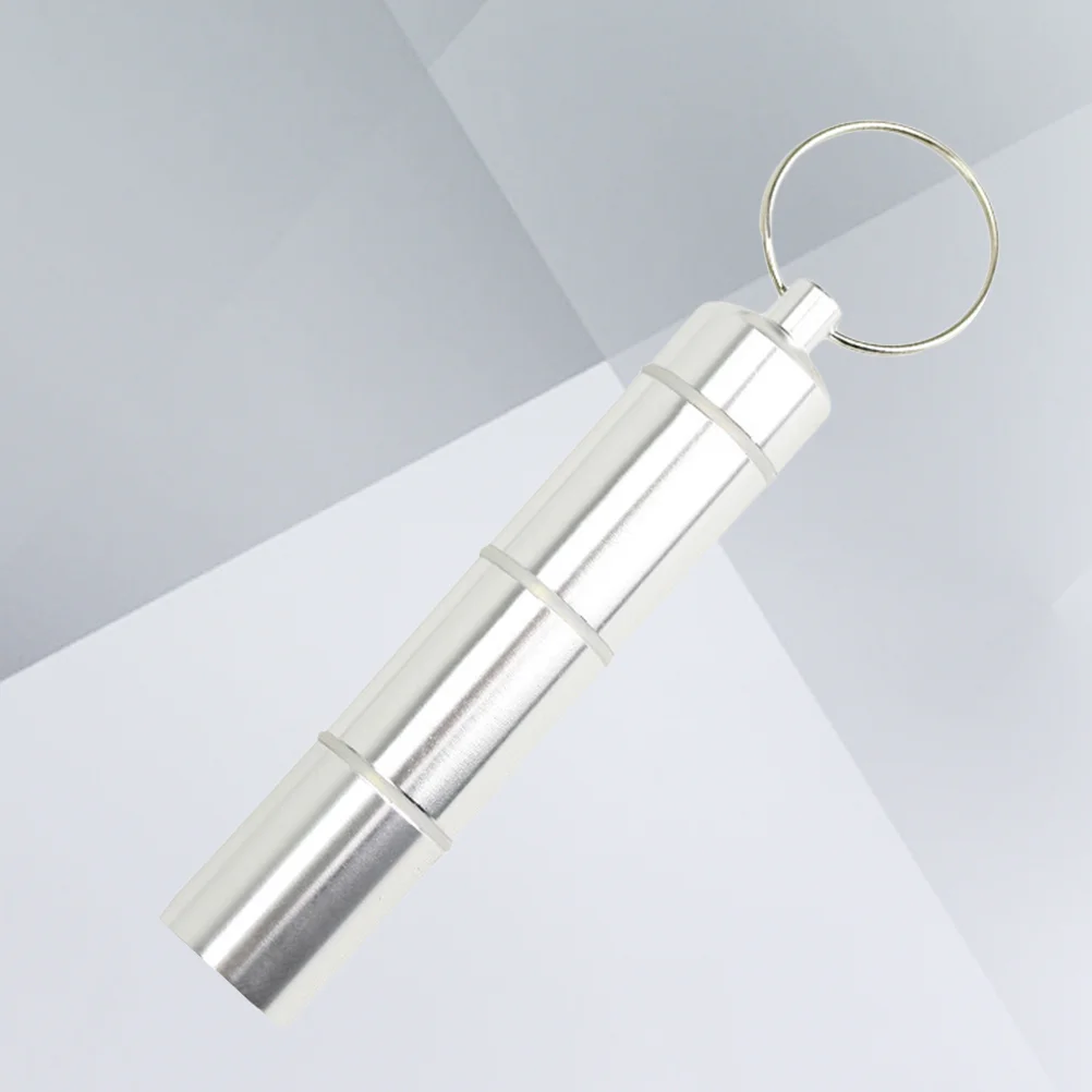 

1pc Silver Portable Medicine Container Keychain Small Storage Box Medicine Organizer for Hiking