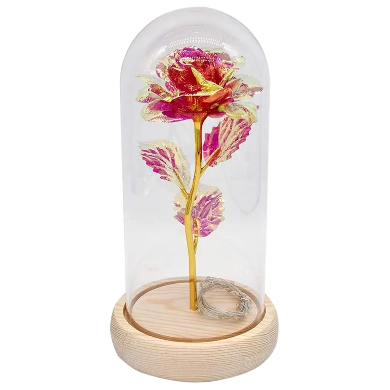 

Pink Galaxy Rose Flower Lights Beauty And The Beast Rose In Glass Dome Infinity Flowers For Mother's Valentine Day Gifts