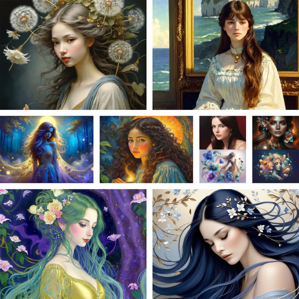 para portretowa dziewczyna kwiaty wstępnie wydrukowany ścieg krzyżykowy pełny zestaw DIY haft szycie rękodzieło wystrój pokoju nicię magia