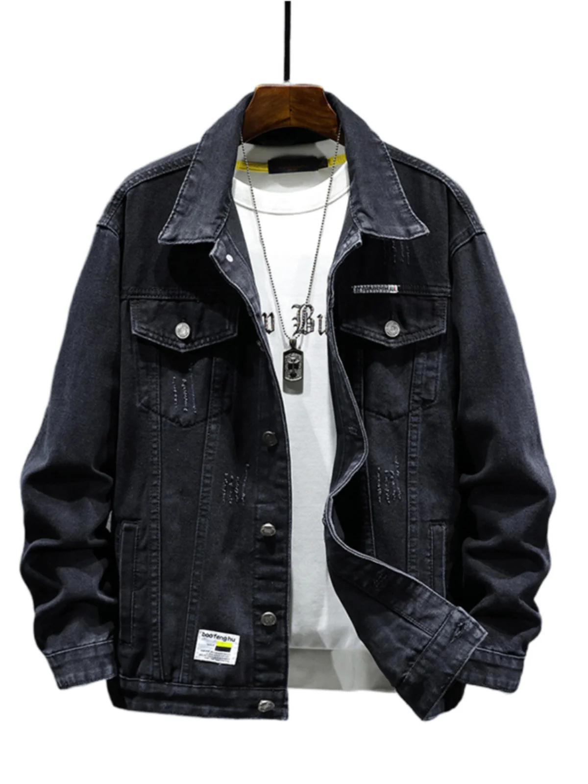 Джинсовое пальто мужская весенне-осенняя модная брендовая куртка с лацканами