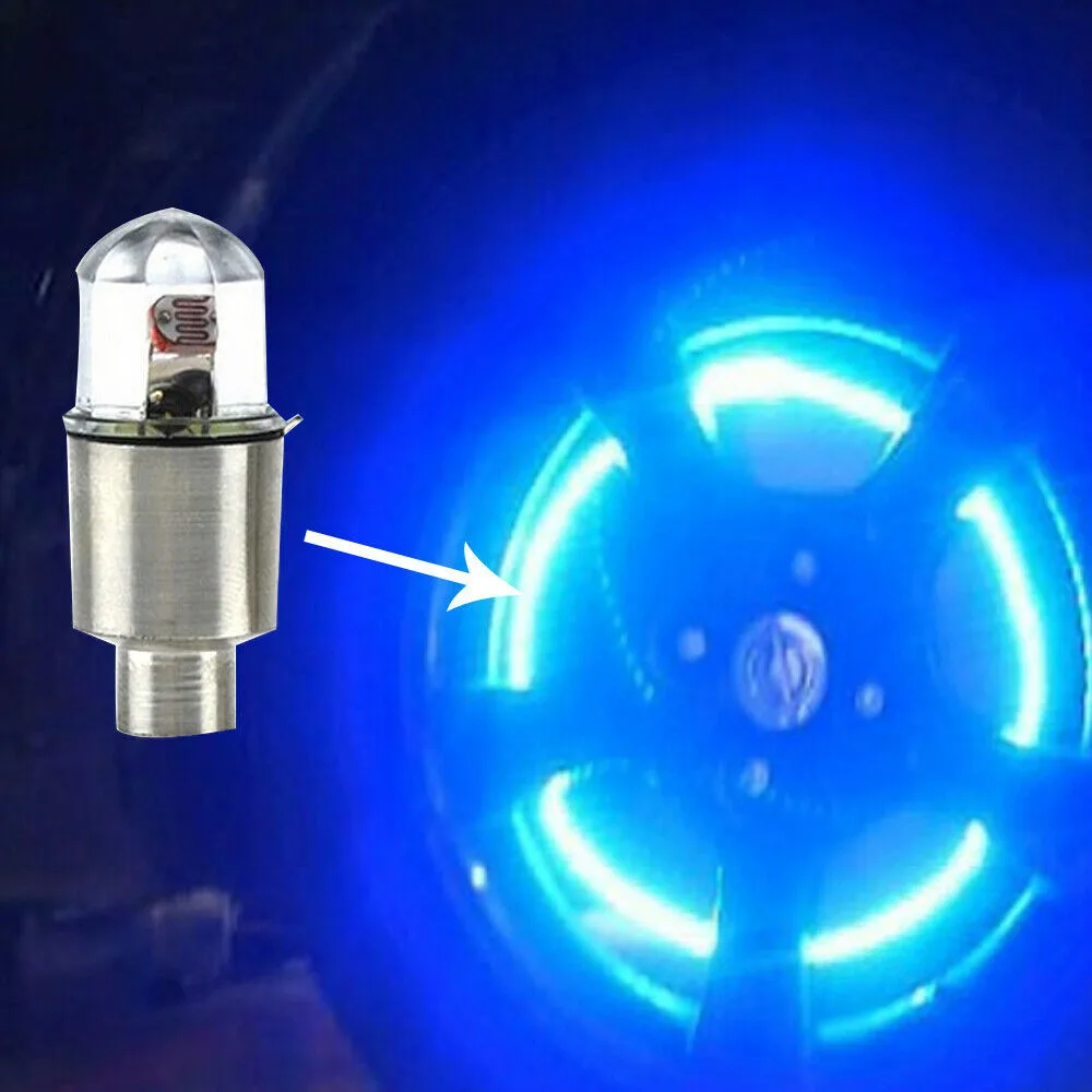 

4 Pcs Vehicle Wheel Tire Tyre Tube Air Valve Stem Blue LED Light Covers Kits Fits For Bike Car Auto Motocycle Waterproof